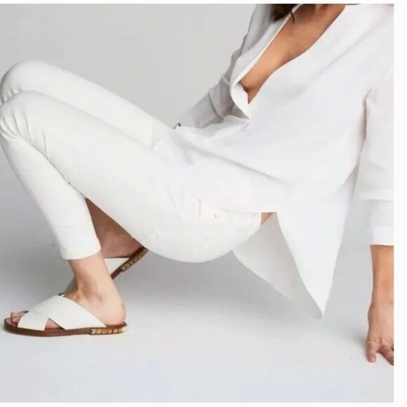 Stuart Weitzman White Sandals with Gold Accents - Picture 14 of 14